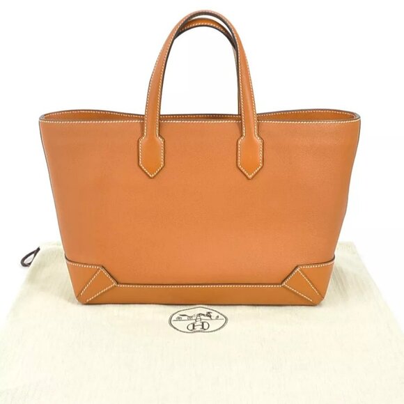 Authentic HERMES Maxibox Cabas 30 Handbag Tote Bag Brown Leather - 99948i - Picture 1 of 13